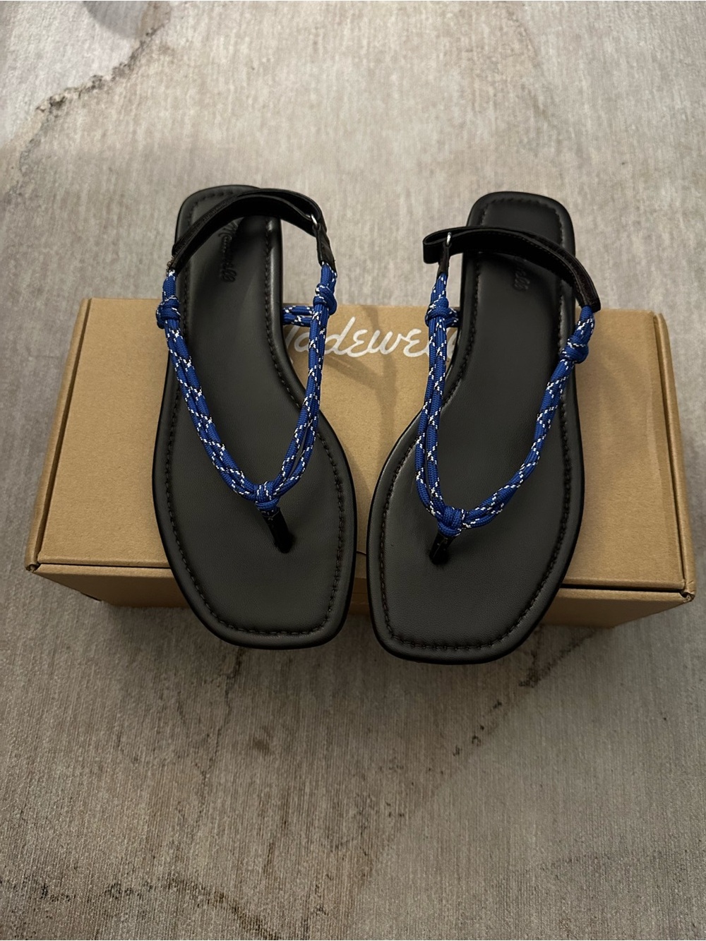 BRAND NEW WITH BOX Madewell Brown Leather Sandals with Blue Braided Rope Straps